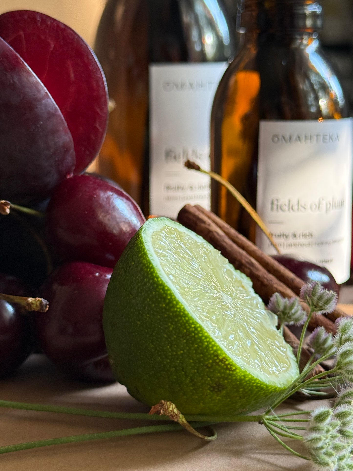 Difuzor de cameră Fields of Plum de la Omahteka, cu arome intense de prune uscate, cardamon și mosc – ideal pentru iubitorii de parfumuri rafinate.