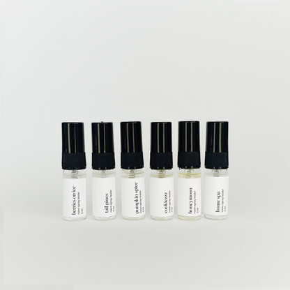 Discovery Set Vol. 2 – 6 mostre parfumuri de cameră Omahteka, spray 3ml: Home Spa, Berries on Ice, Pumpkin Spice, Tall Pines, Honeymoon, Cookiezzz