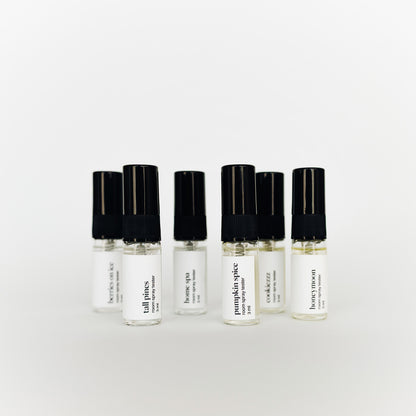Cele 6 mini sticluțe de parfum de 3ml din Vol. 2, parte din Discovery Set Full Collection Omahteka, eșantioane de parfum pentru descoperirea colecției de parfumuri de cameră.