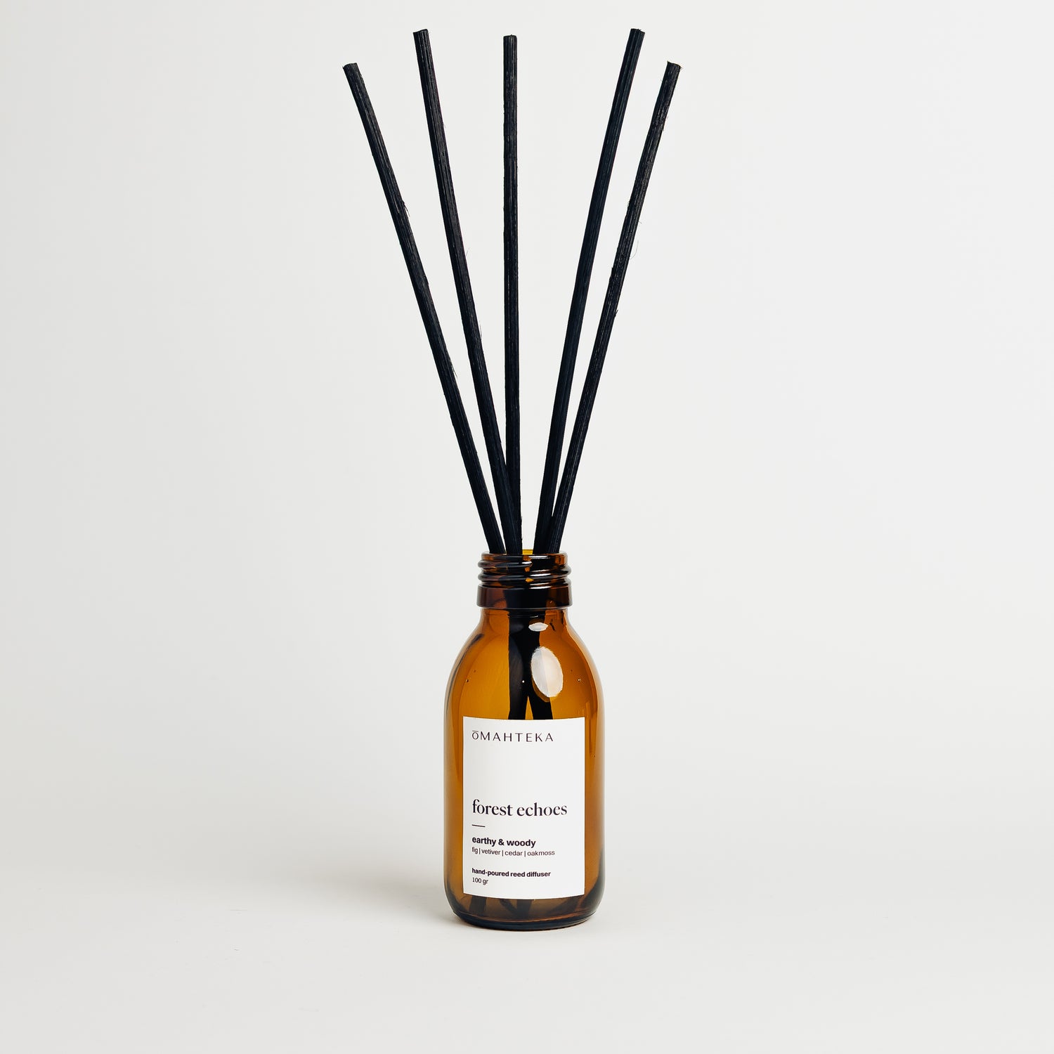 Difuzor de cameră Omahteka Forest Echoes – parfum lemnos și earthy, cu note de smochine coapte, frunze verzi și anason, ideal pentru spații calme.

